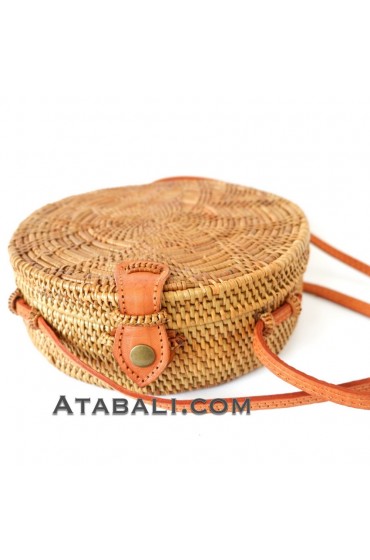 Ata round bag flower pattern with leather clip